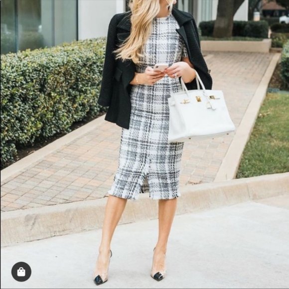 Rachel Parcell Dresses & Skirts - Rachel Parcell Tweed Black White Sheath Plaid Dress Size Large